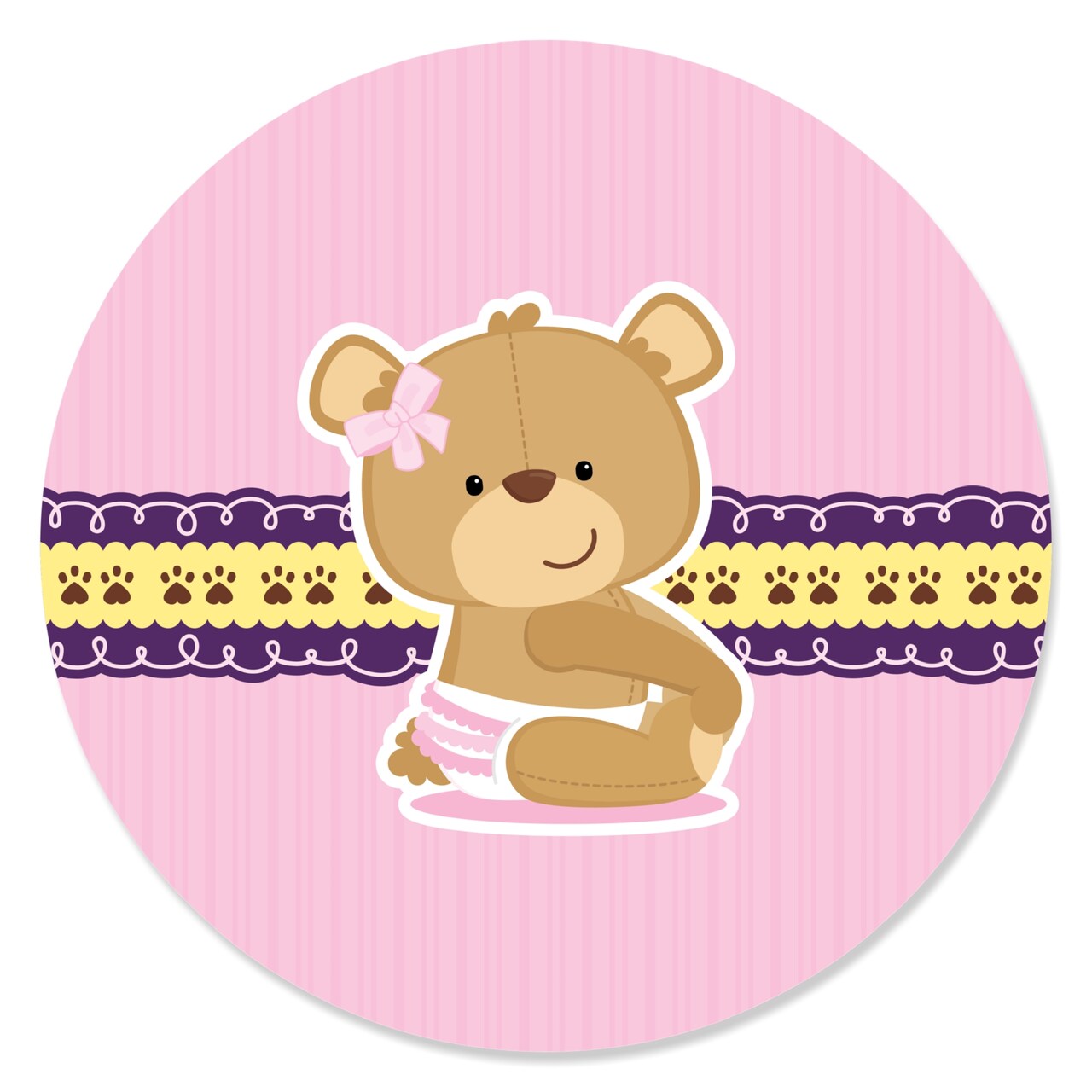Big Dot of Happiness Girl Baby Teddy Bear Baby Shower Circle Sticker Labels 24 Count